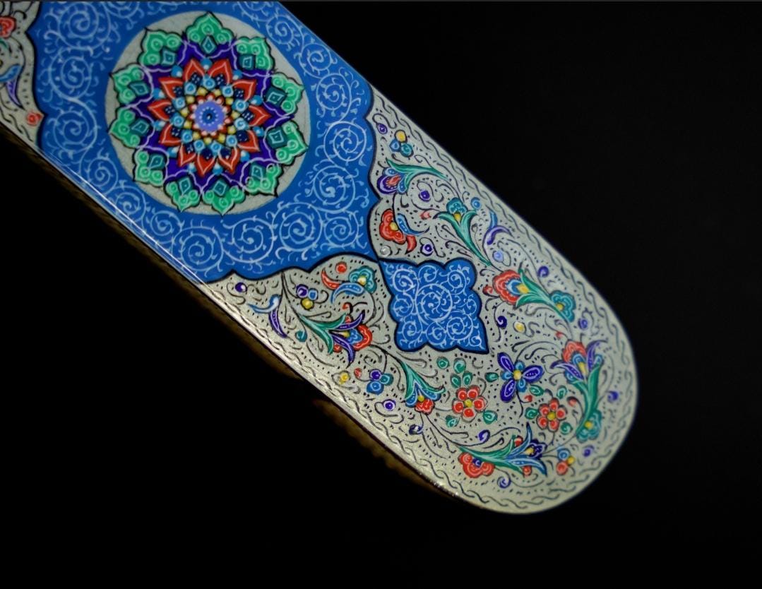 simin | hand-painted persian marquetry box – elongated jewelry or pen case