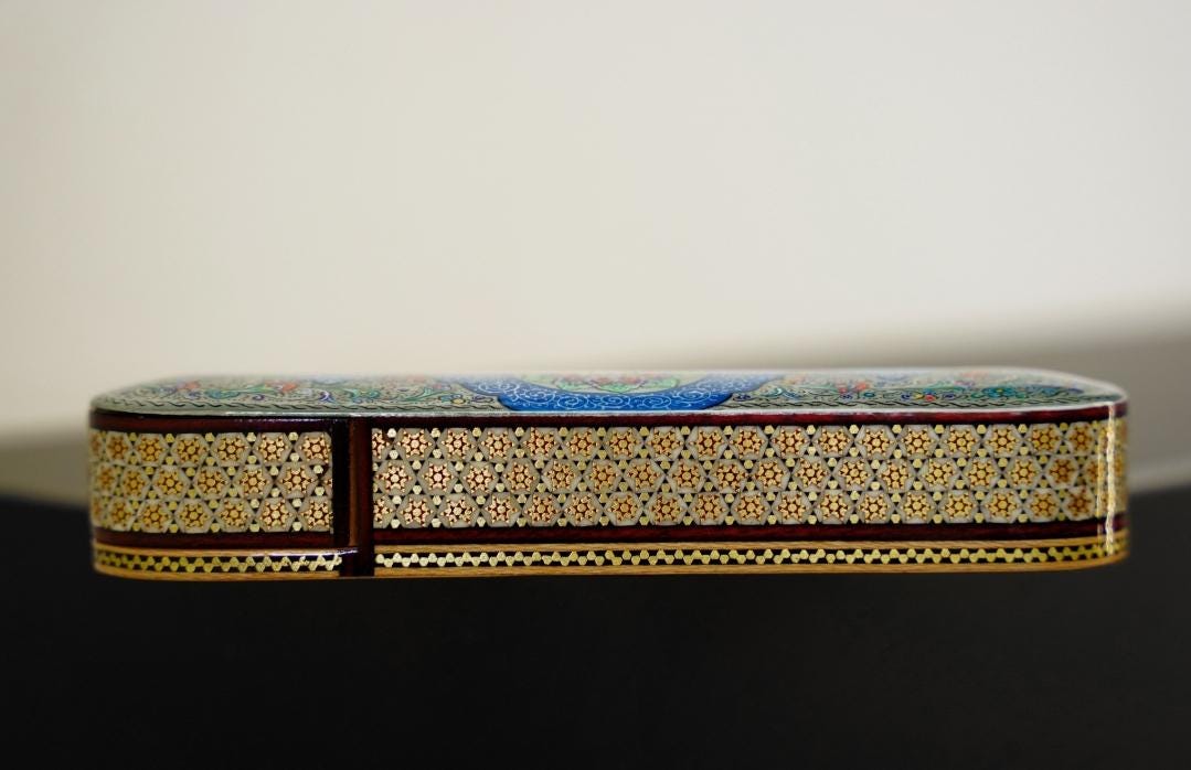 simin | hand-painted persian marquetry box – elongated jewelry or pen case