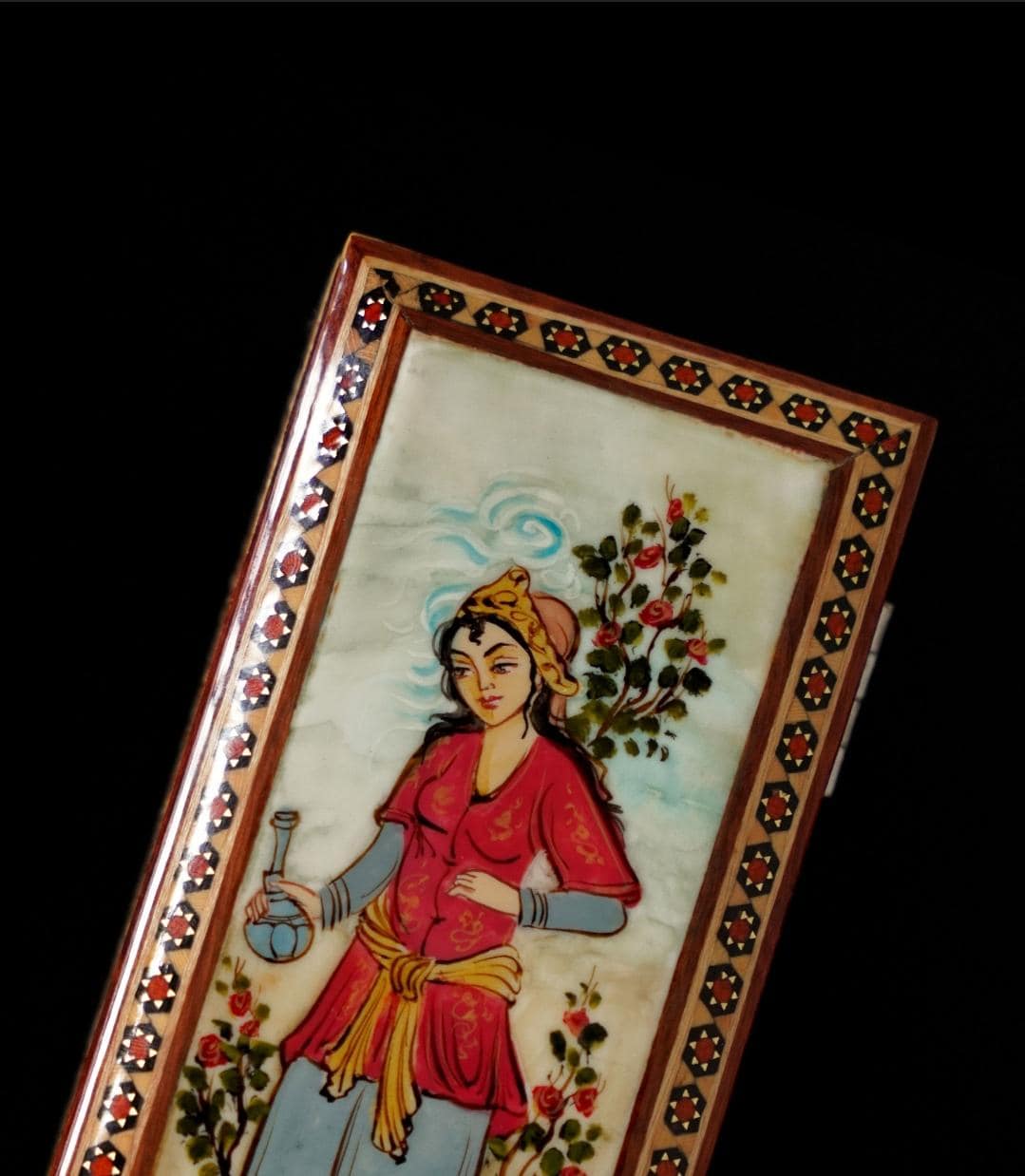 leili o majnoun – medium hand-painted box, miniature persian love story (20×7×5 cm)
