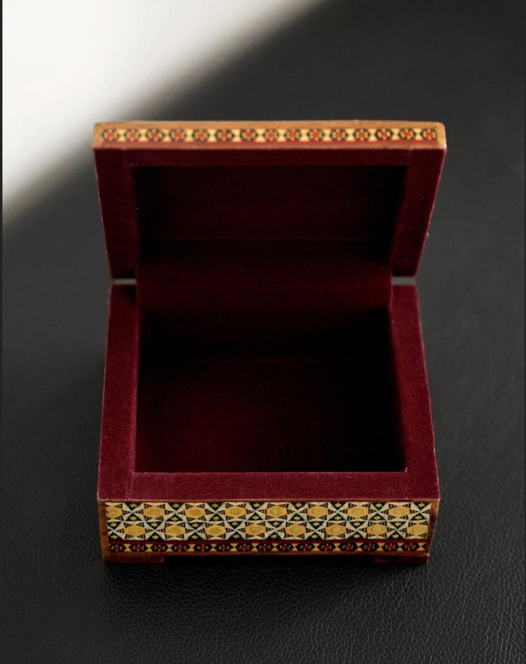 golshan – hand-painted jewelry box with bird and floral motif, khatamkari frame, velvet interio