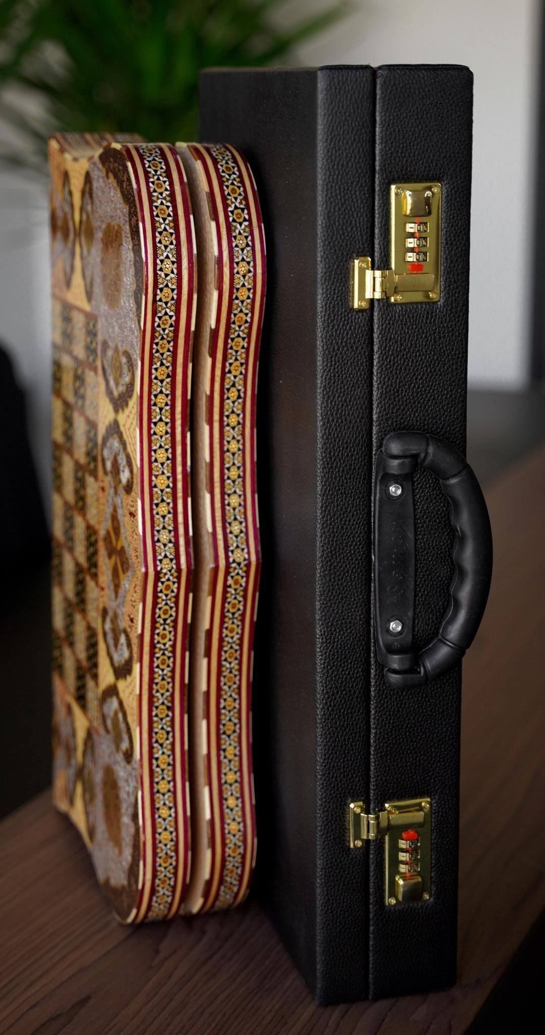 shabahang – luxury chess & backgammon set with shamseh motifs and shell finish