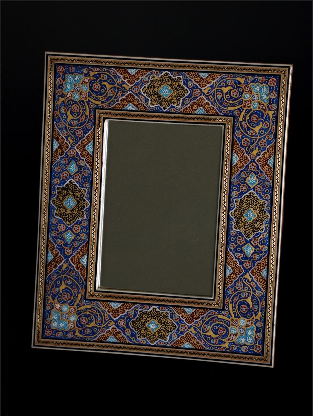 handmade tazhib mirror – indigo | 28×23 cm