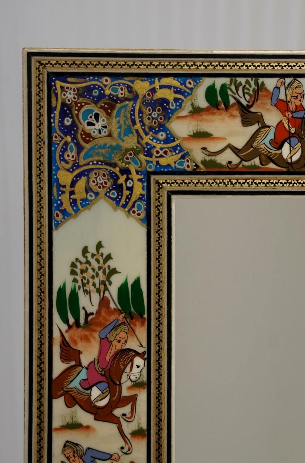 handmade polo scene mirror – indigo | 33.5×28 cm