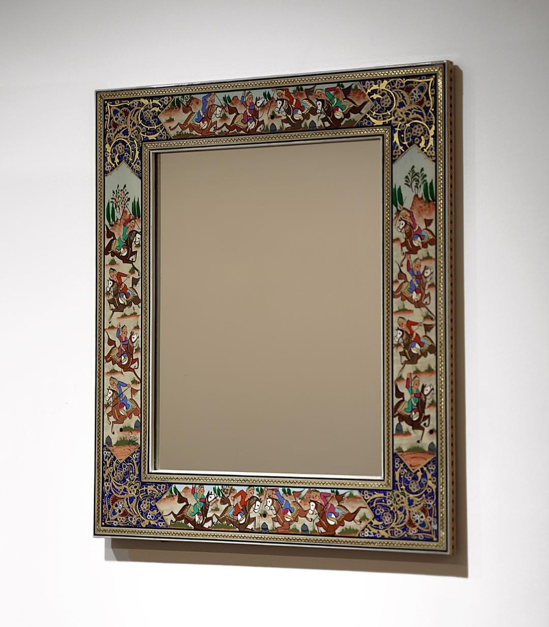 handmade polo scene mirror – indigo| 40×34.5cm
