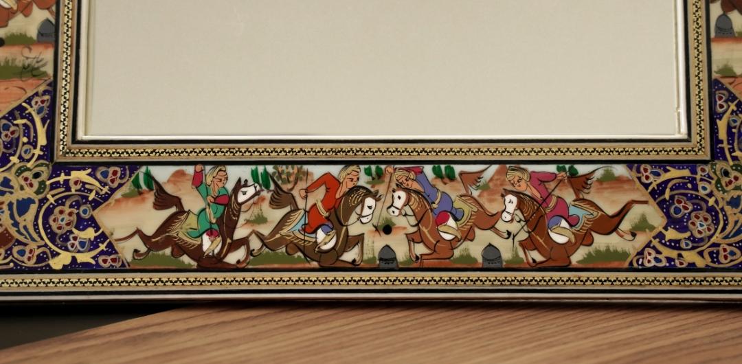 handmade polo scene mirror – indigo| 40×34.5cm