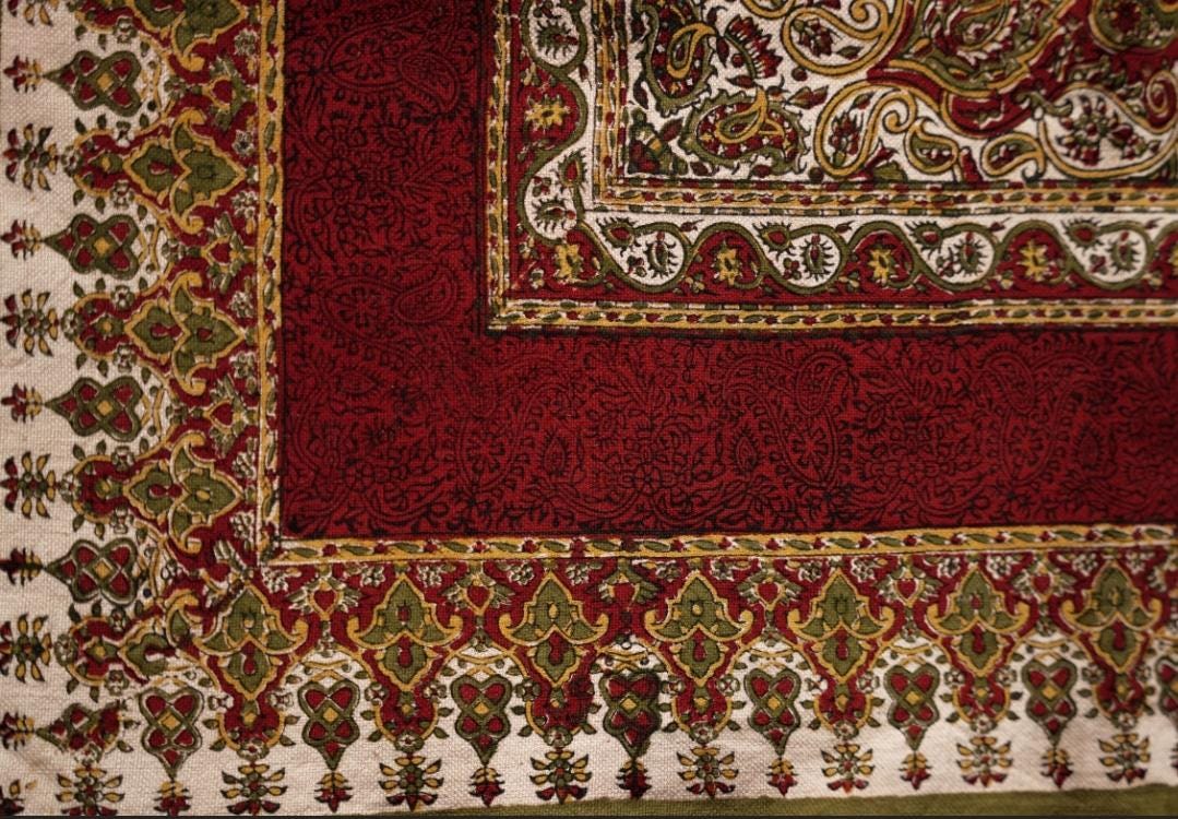 handmade block-printed tablecloth – shamseh motif | 148×104 cm