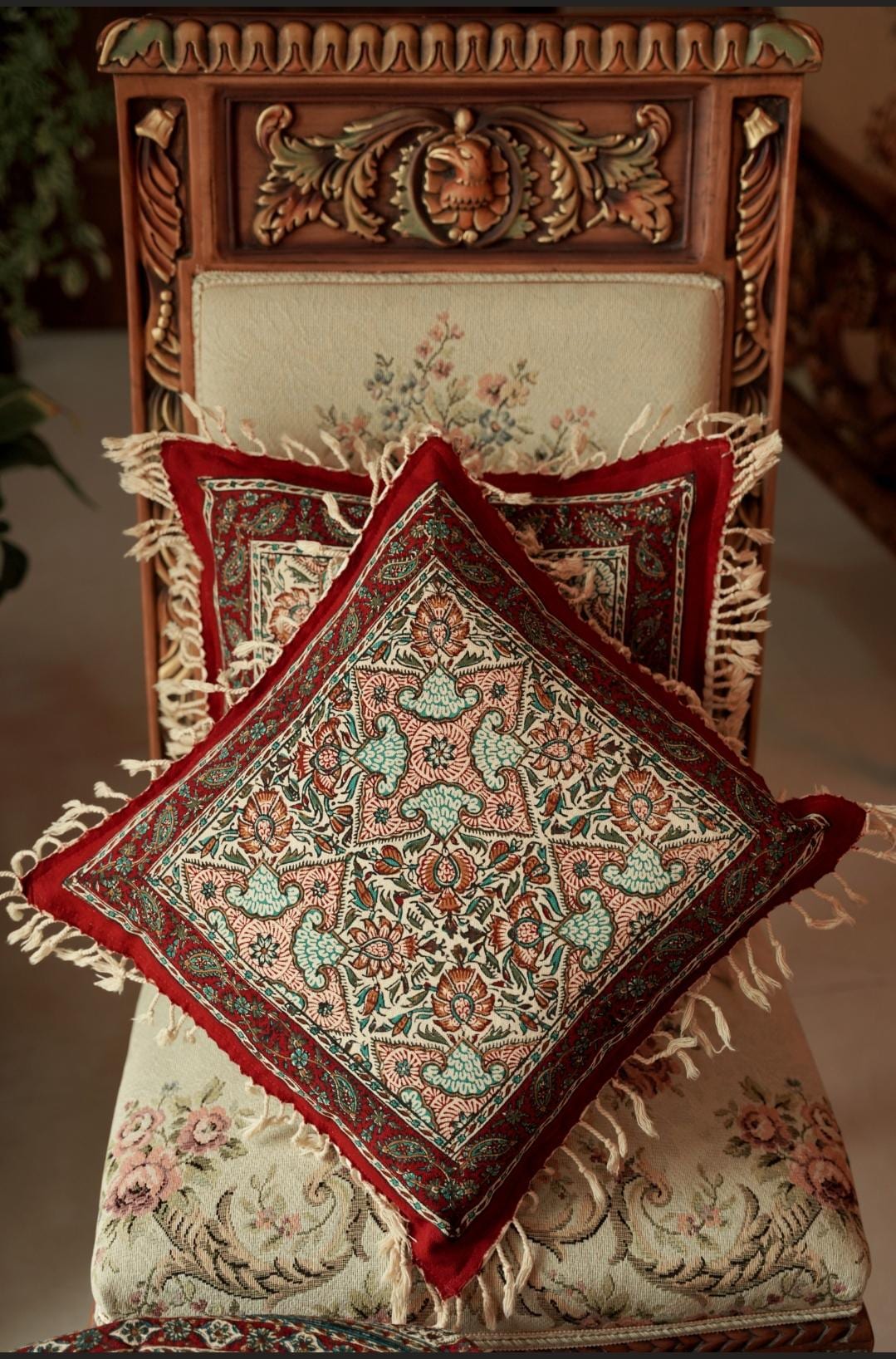 handmade block-printed cushion cover – floral pattern | 40×40 cm ( a set of 2)