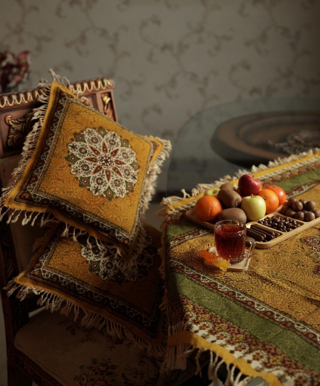 handmade block-printed cushion cover – shamseh motif | 42×42 cm a set of 2)