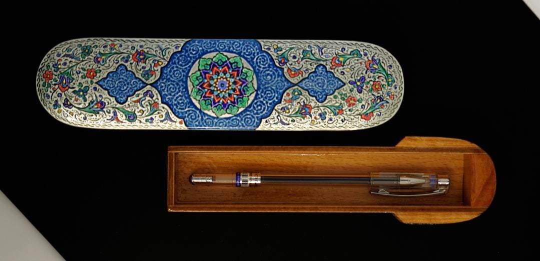 simin | hand-painted persian marquetry box – elongated jewelry or pen case