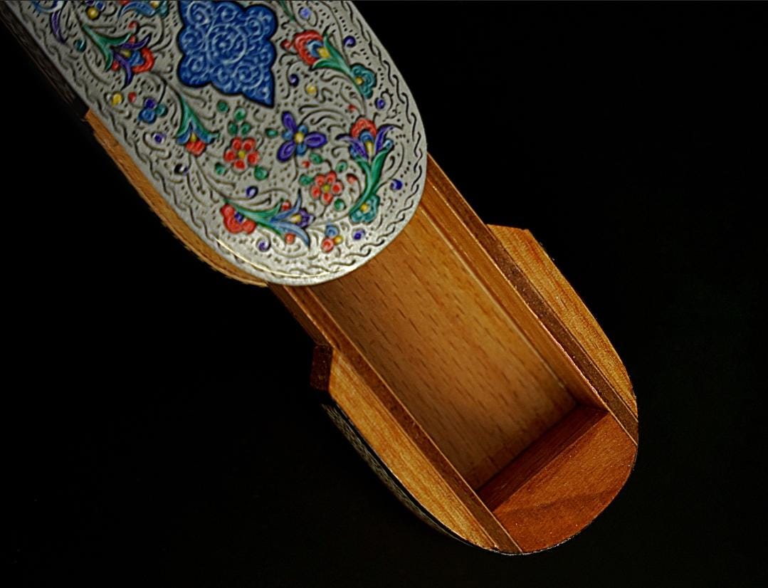 simin | hand-painted persian marquetry box – elongated jewelry or pen case