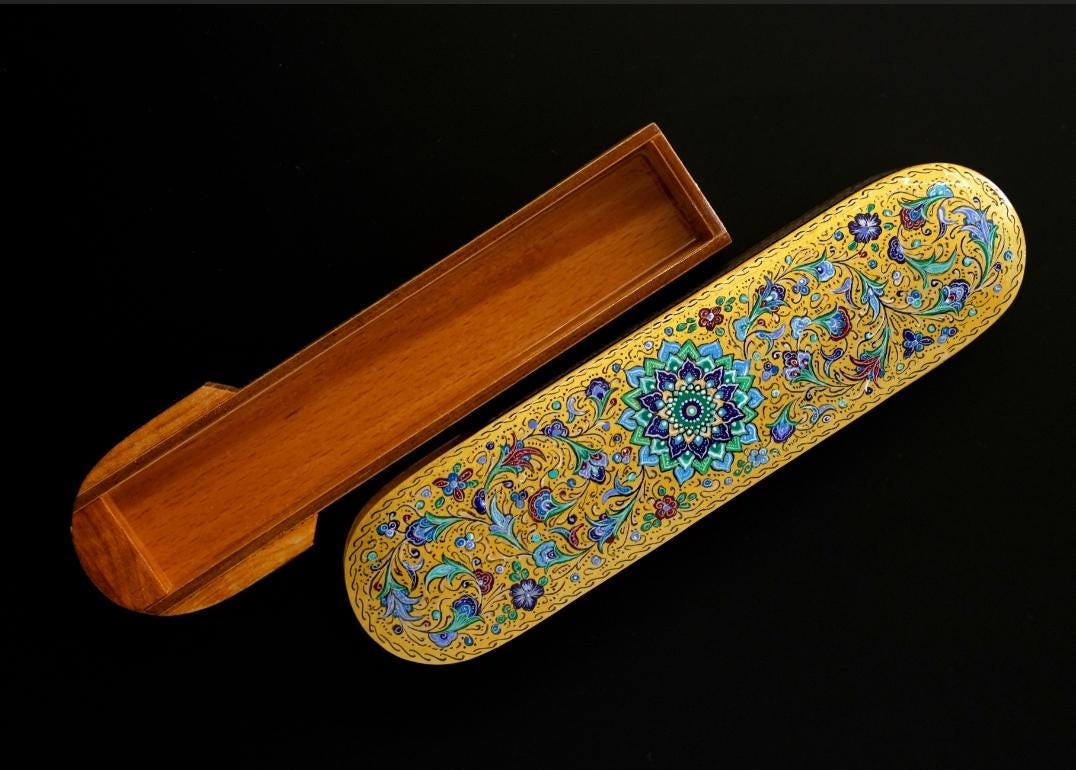 golden mina – hand-painted wooden box | decorative khatam-inspired pen or jewelry holder | gift box, keepsake storage