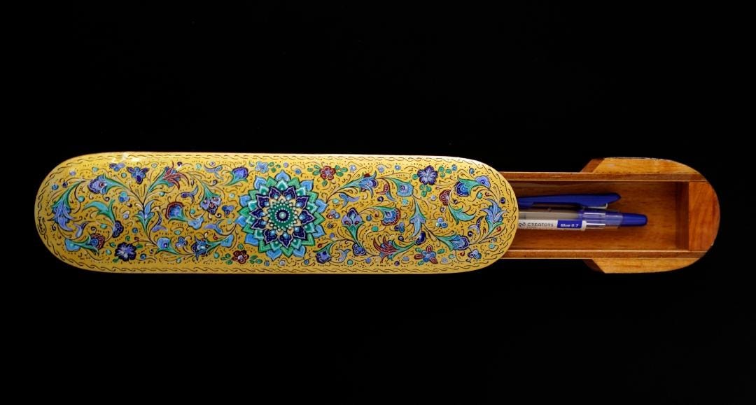 golden mina – hand-painted wooden box | decorative khatam-inspired pen or jewelry holder | gift box, keepsake storage
