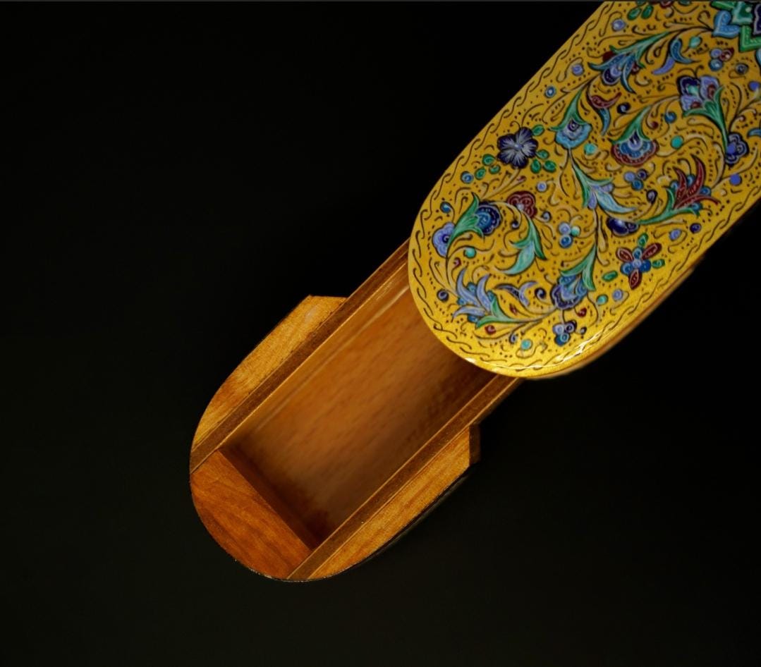 golden mina – hand-painted wooden box | decorative khatam-inspired pen or jewelry holder | gift box, keepsake storage
