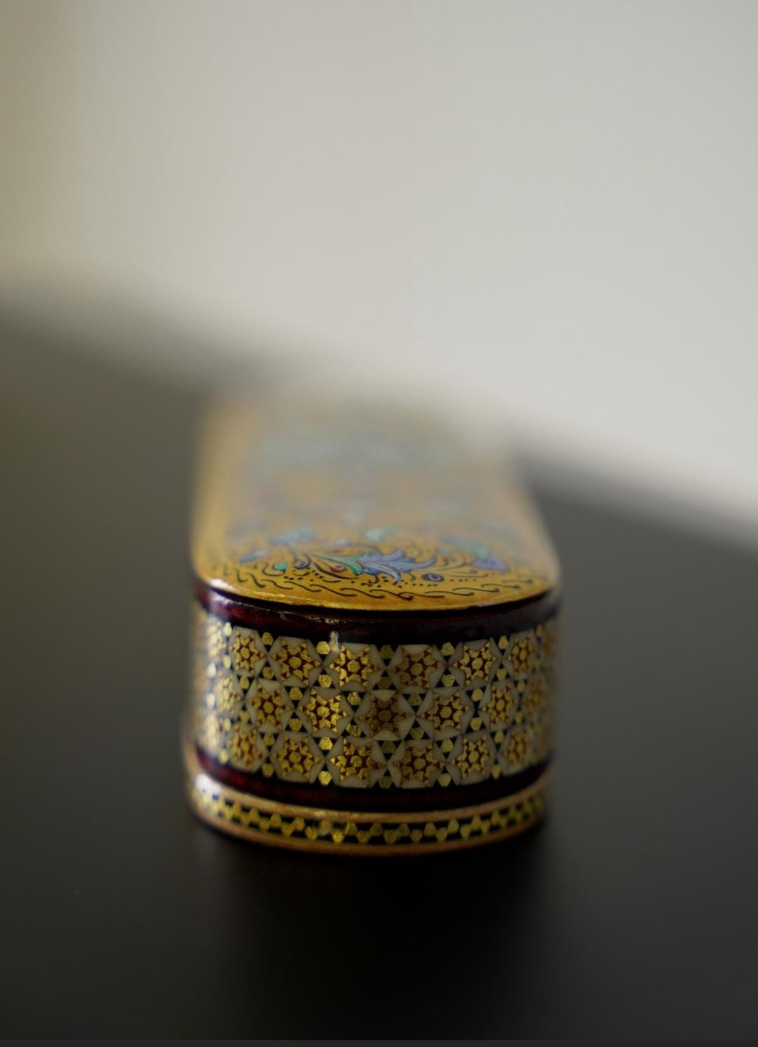 golden mina – hand-painted wooden box | decorative khatam-inspired pen or jewelry holder | gift box, keepsake storage
