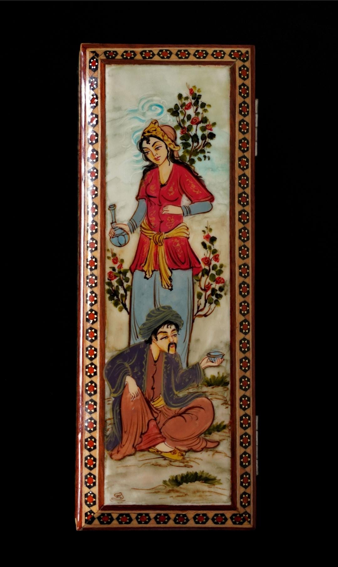 leili o majnoun – medium hand-painted box, miniature persian love story (20×7×5 cm)