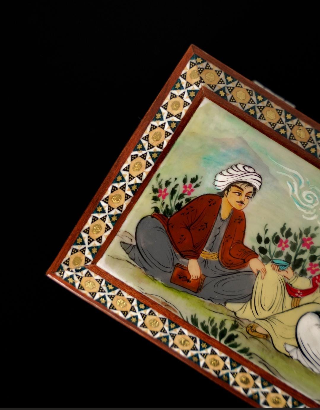 leili o majnoun – hand-painted jewelry box, persian miniature art (21×11×5 cm)