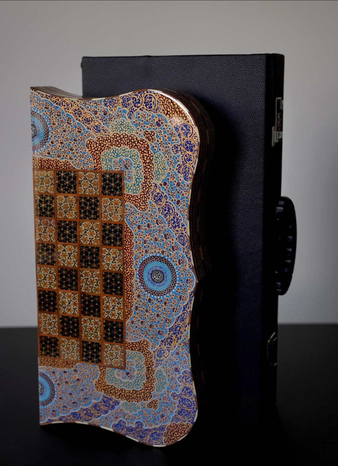 tazhib – handmade persian chess & backgammon set with shamseh motifs