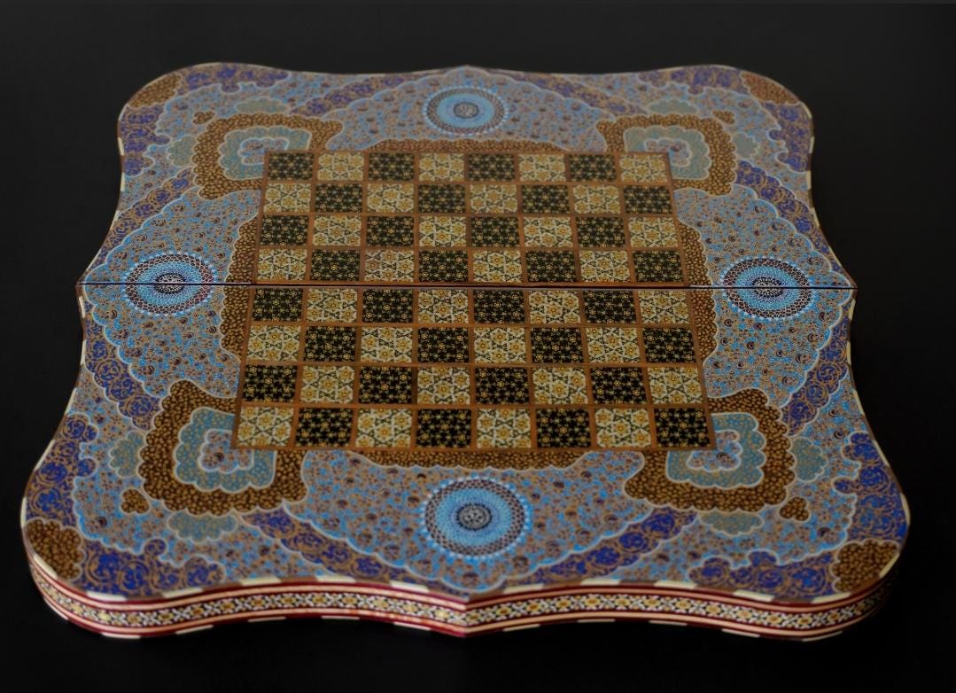 tazhib – handmade persian chess & backgammon set with shamseh motifs