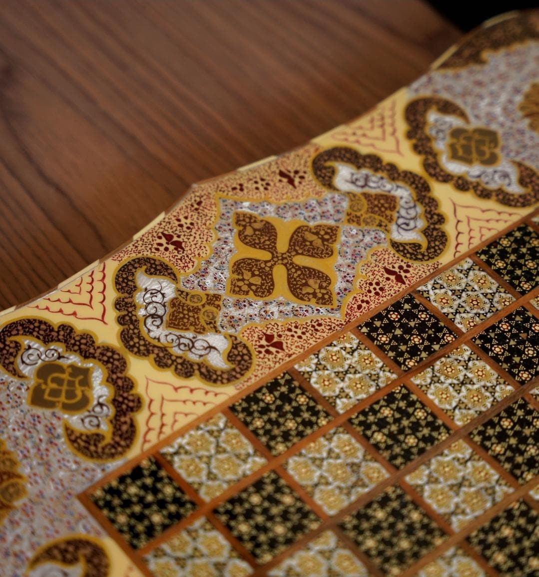 shabahang – luxury chess & backgammon set with shamseh motifs and shell finish