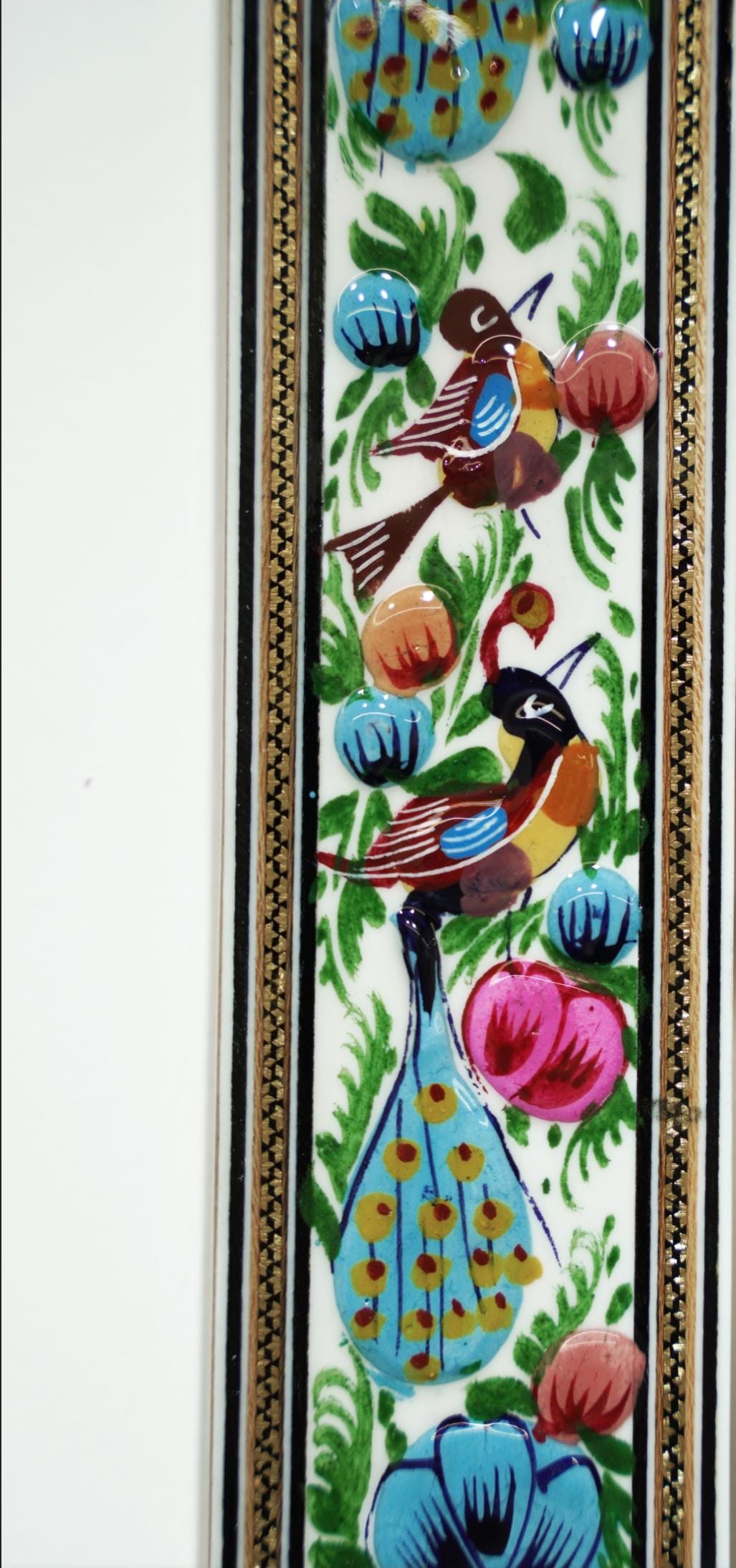 hand-painted mirror with relief enamel frame – bird & bloom design (50×40.5 cm) blue flowers