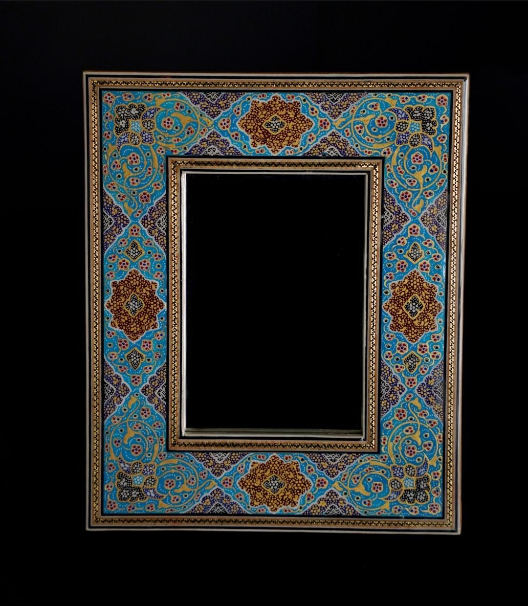 handmade tazhib mirror – turquoise| 28×23 cm