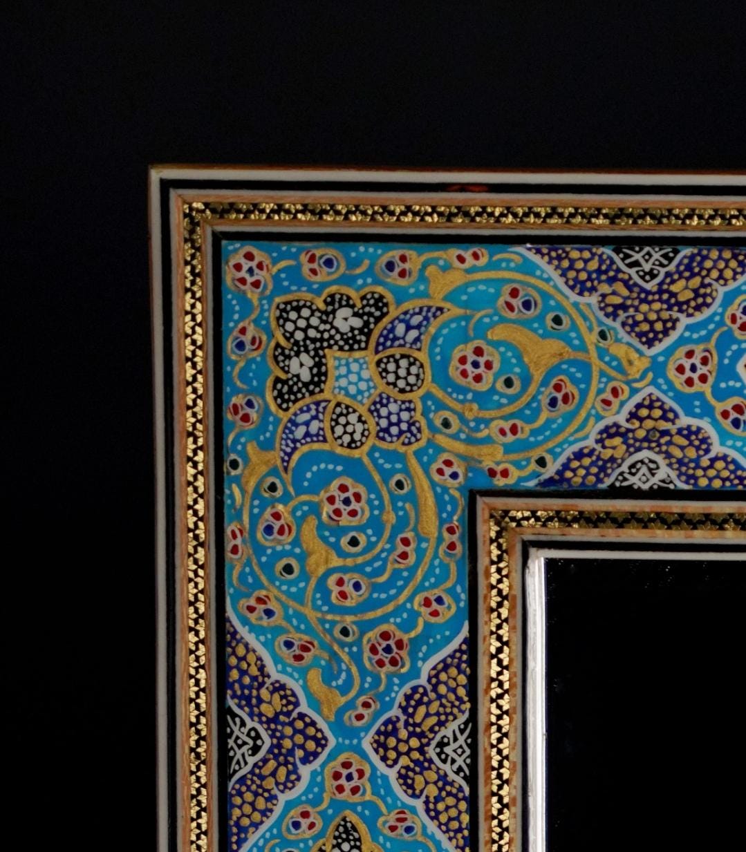 handmade tazhib mirror – turquoise| 28×23 cm