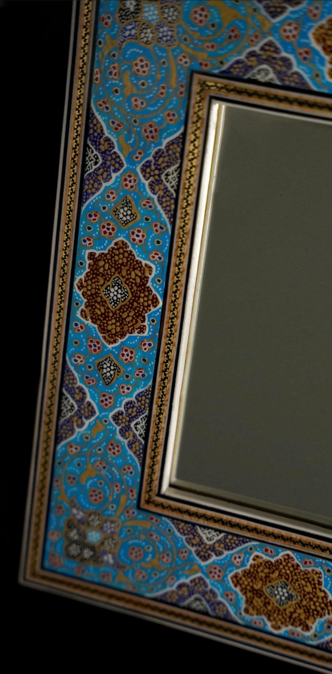 handmade tazhib mirror – turquoise| 28×23 cm