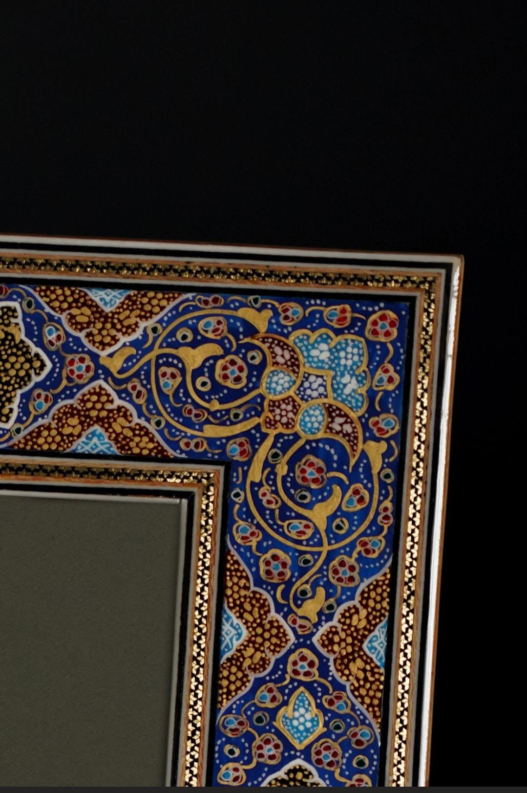 handmade tazhib mirror – indigo | 28×23 cm