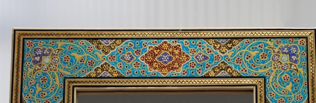 handmade tazhib mirror – turquoise | 34×28 cm