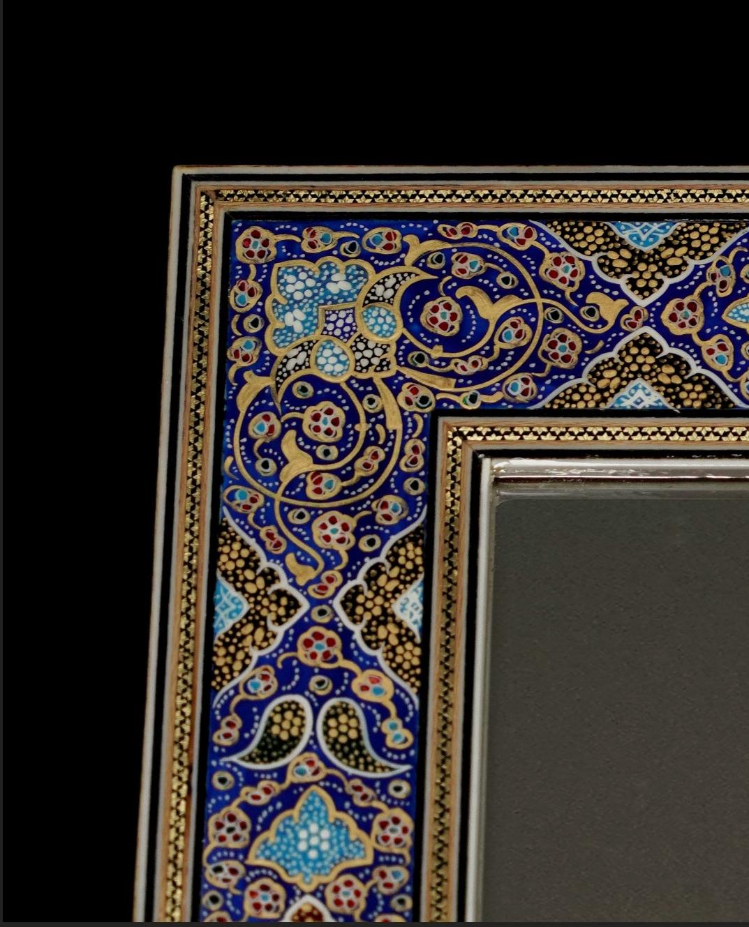 handmade tazhib mirror – indigo | 34×28 cm