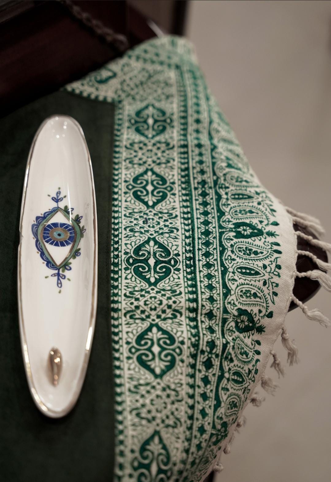 handmade block-printed tablecloth – green 80×80 cm
