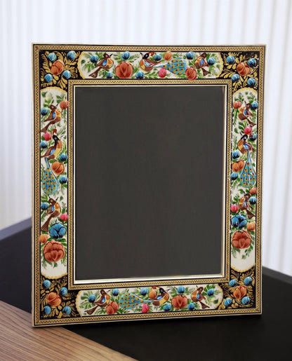 Hand-Painted Relief Mirror – Bird & Bloom Blue (40.5×34.5 cm) – Luxury Handcrafted Art by Pilardi