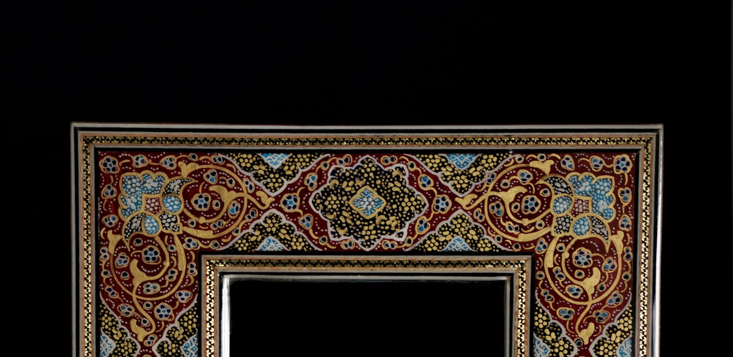 hand-painted tazhib mirror – red (28×23 cm) – luxury handcrafted art by pilardi