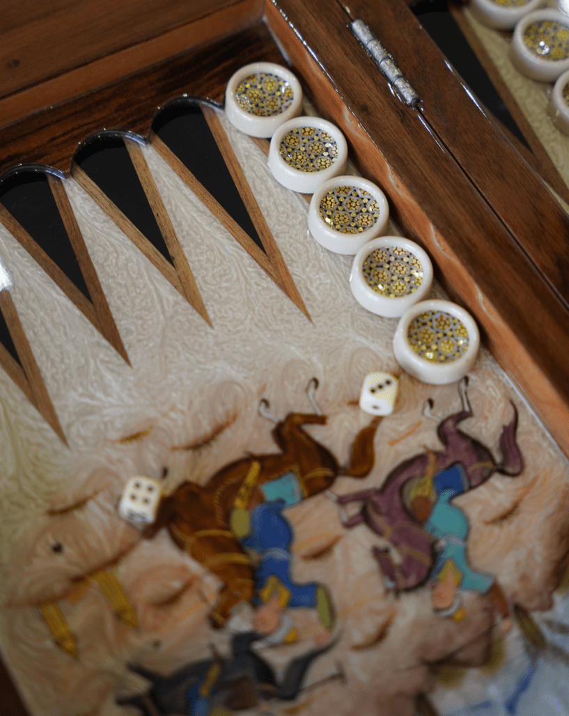 Polo Scene Hand‑Painted Chess & Backgammon Set – Pilardi – Luxury Handcrafted Art by Pilardi