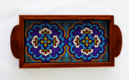 Hand-Painted Decorative Tray – Miniature Art Tray with intricate patterns and wooden finish.