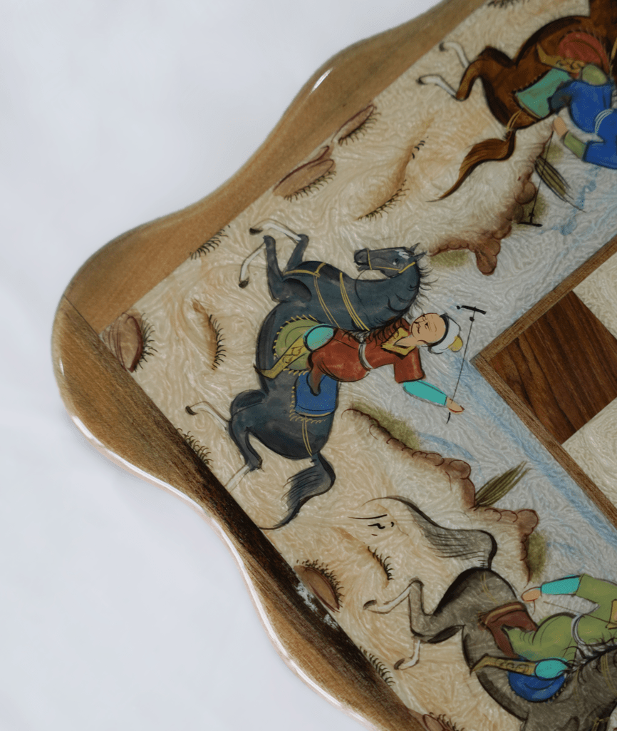 polo scene hand‑painted chess & backgammon set – pilardi – luxury handcrafted art by pilardi