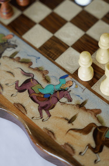 Polo Scene Hand‑Painted Chess & Backgammon Set – Pilardi – Luxury Handcrafted Art by Pilardi