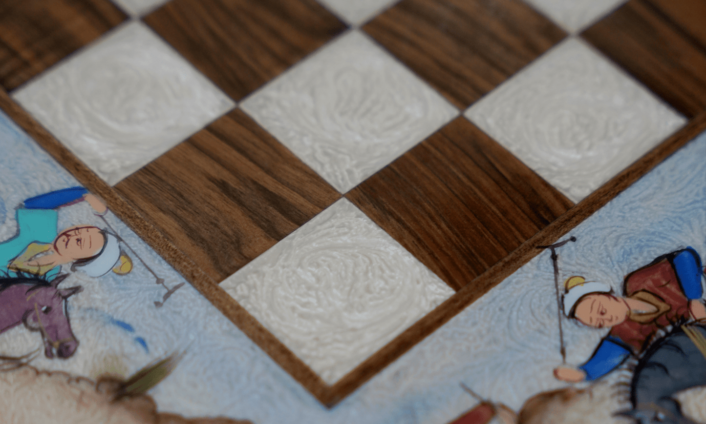 polo scene hand‑painted chess & backgammon set – pilardi – luxury handcrafted art by pilardi