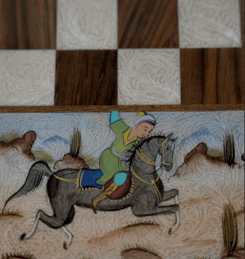 polo scene hand‑painted chess & backgammon set – pilardi – luxury handcrafted art by pilardi