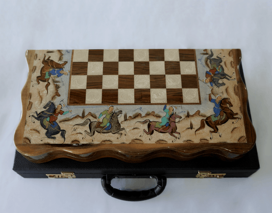 Polo Scene Hand‑Painted Chess & Backgammon Set – Pilardi – Luxury Handcrafted Art by Pilardi