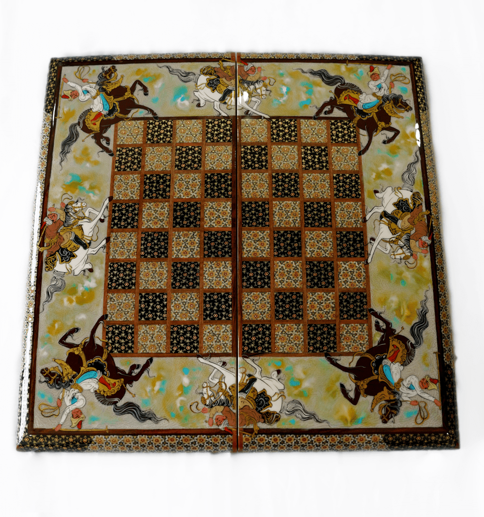 handcrafted backgammon chess set – chessboard with polo miniature painting