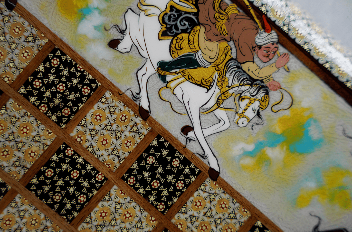 handcrafted backgammon chess set – miniature hand-painted polo scene