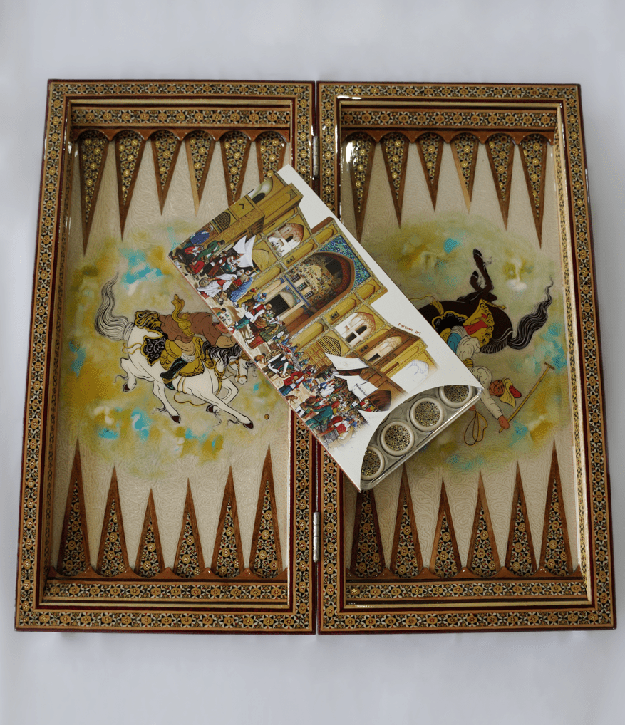 handcrafted backgammon chess set – backgammon layout with khatam inlay