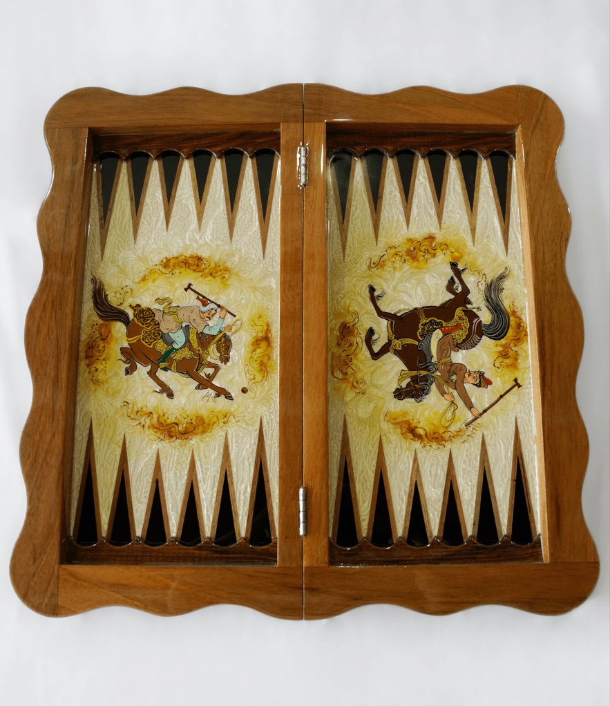 polo marquetry chess & backgammon – hand‑painted edition – pilardi – luxury handcrafted art by pilardi