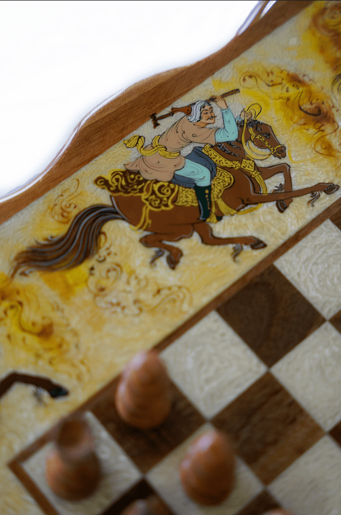 polo marquetry chess & backgammon – hand‑painted edition – pilardi – luxury handcrafted art by pilardi