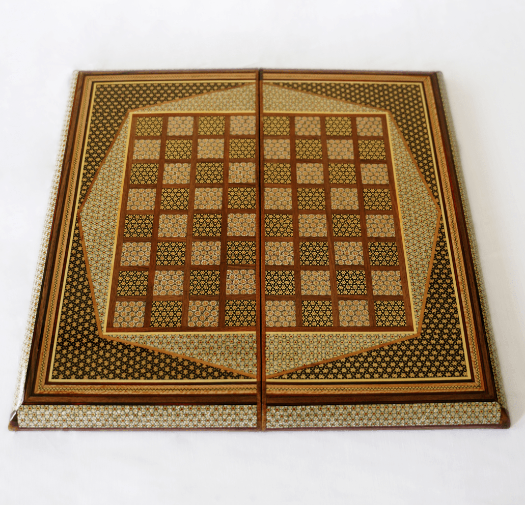 khatam marquetry chess backgammon set open board detail