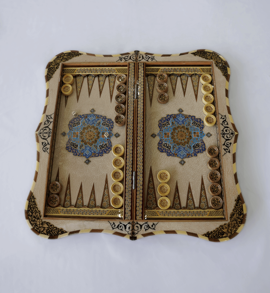 Hand-painted chess and backgammon set – Floral Collector Edition by Pilardi, featuring intricate designs.