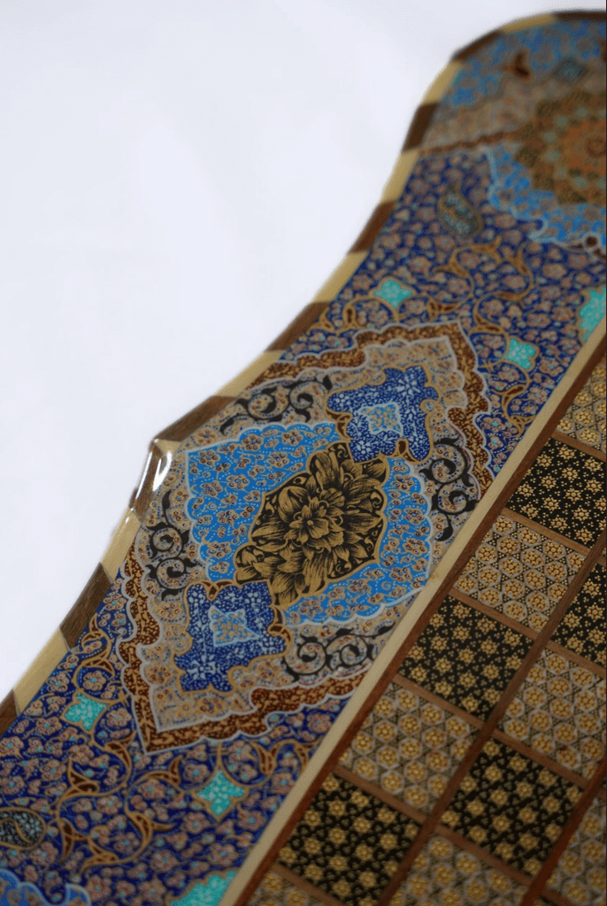 Close-up of the intricate design on the hand-painted chess and backgammon set – Floral Collector Edition by Pilardi.