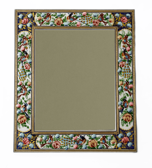Hand - Painted Relief Enamel Wall Mirror – Bird & Floral Frame (40.5×34.5 cm) – Pilardi – Luxury Handcrafted Art by Pilardi