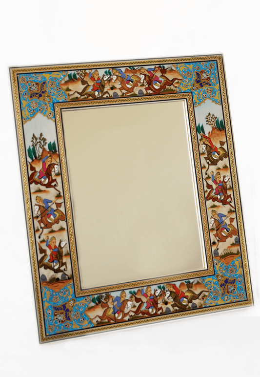 Handmade Polo Scene Mirror – Turquoise | 33.5×28 cm – Luxury Handcrafted Art by Pilardi
